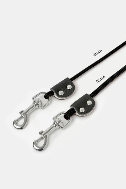 Black Nautical Rope Leash - Silver