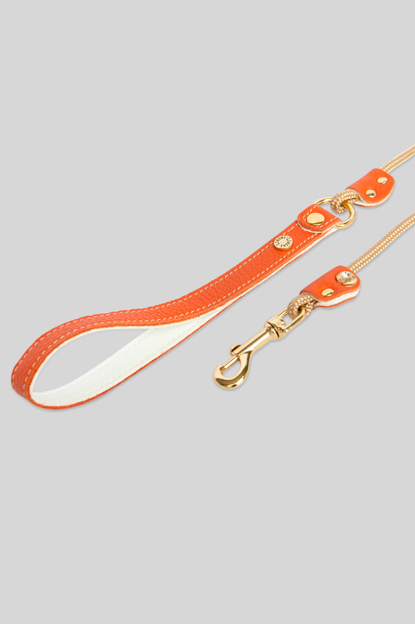 Diamante Leather and Rope Leash - Coral